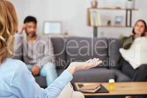 To be tested is good. Shot of a couple having an argument during a counseling session with a therapist.