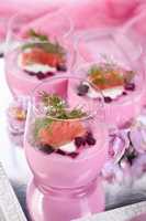 Beetroot and horseradish mousse with salmon