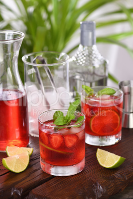 Refreshing cocktail strawberry mojito