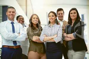 The team to prove the best results. Portrait of a group of businesspeople standing together in an office.