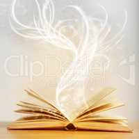 Magical words can transport you to different worlds. Shot of an open book with sparkles coming out of it.