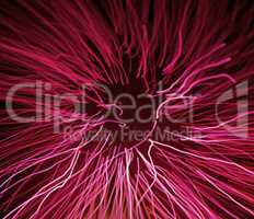 Concept of pink fiber optic light effect. Luminescent magenta sea anemone pattern. Closeup of bright neon electric plasma globe. Futuristic digital illustration of data transfer using fluorescence