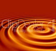 Zoom in on a ripple effect and pattern on a golden water surface. Creative puddle with abstract circle rings, energetic, vibration, meditative theme with copyspace. Cool wallpaper or background