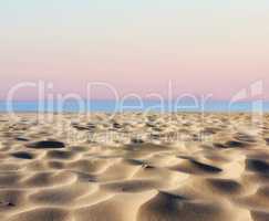 Copyspace with landscape of sand on beach shore and twilight sky on the coast of Jutland in Loekken, Denmark. Sandy surface texture in empty desert. Peaceful nature scenery for travel and tourism