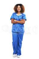 My promise is a quality healthcare service to you. Studio portrait of an attractive young nurse against a white background.