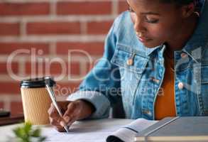 A focused young woman signing financial documents for her home insurance. A young woman signing a loan application at the bank to pay her bills. A woman reading and signing paperwork for an investment