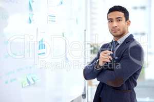 Do you have any ideas. a businessman brainstorming ideas in a office.