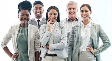 Weve arrived, and success is following shortly. Cropped portrait of a diverse group of corporate businesspeople standing in their office.