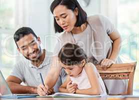Happiness is having a large, loving family. Shot of young parent helping their daughter with homework at home.