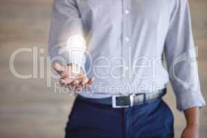 This might be the solution you need. Closeup shot of an unrecognisable businessman with a lightbulb hovering in his hands.