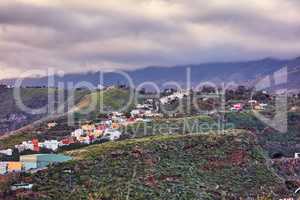 The small town of Santa Cruz de La Palma in Spain. Beautiful landscape view of a city in the mountains and in the countryside. Scenic view of a residential area on an island for tourism and traveling