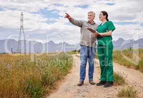 Chatting all about flock health management. a man having a discussion with a veterinarian on a poultry farm.