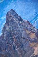 Scenic mountain view of Roque de Los Muchachos in La Palma, Canary Islands, Spain. Landscape of rough, volcanic hiking terrain with steep sides on misty morning. Popular travel or tourism destination