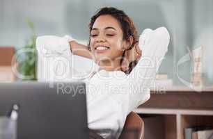 Now let social media do the rest. a businesswoman looking relaxed while sitting behind her laptop.