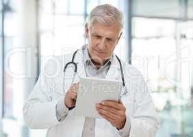 Rejoice in your work. a doctor using a tablet in a hospital.