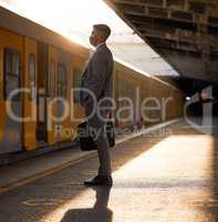 Life changes, but we adapt and thrive. a young businessman wearing a face mask while waiting for a train at a railway station during his commute.