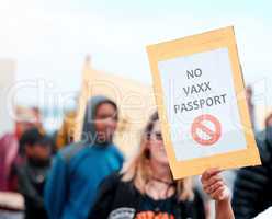 NO should be enough. Cape Town, South African - October 2, 2021 Unrecognisable demonstrators holding up signs and protesting against the Covid 19 passport.
