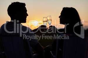 Its always better when were together. a young couple making a toast while on a picnic at a lakeside.