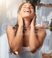 My soul is filled with joy. a young woman relaxing after a shower.