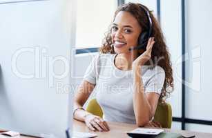 We offer the best customer service. a young businesswoman working in a call center.