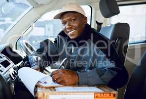 Dont deliver a product, deliver an experience. young man delivering a package while sitting in a vehicle.