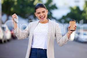 Second place just means first loser. Portrait of a young businesswoman in a moment of victory outdoors against an urban background.