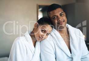 We came here to unwind and reconnect. Portrait of a young couple at a spa.