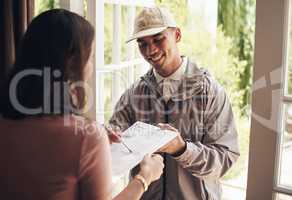 Delivery will be the way the future works. a young man delivering a package to a customer at home.