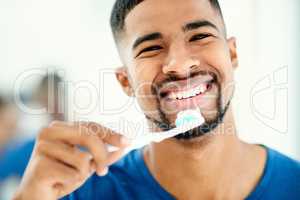 Brush twice a day keeps the dentist away. a young man preparing to brush his teeth.