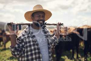 You wont find me without my herd. a mature man working on a farm.