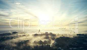 Even through the fog there is beauty. mist and clouds along the coast of Cape Town in South Africa.