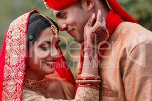 I thought this day would never come. a young hindu couple on their wedding day.