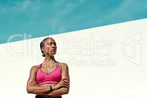 You actions is what gets the results. an attractive young woman standing outside in sportswear.