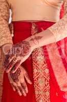 Every culture has its own customs. an unrecognizable woman with mehendi painted on her hands on her wedding day.