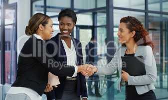 With us working all together success is imminent. three young businesswomen coming to an agreement at work.