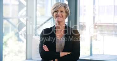 Her determination is matched by her confidence. Portrait of a mature businesswoman standing in an office.