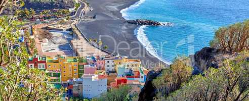 Puerto de Tazacorte, La Palma, Canary Islands. Puerto de Tazacorte - Small village with black beach, La Palma, Spain.