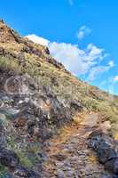 Mountain trails - La Palma, Canary Islands. Mountain trails on La Palma, the west coast, Canary Island, Spain, Aerial view.