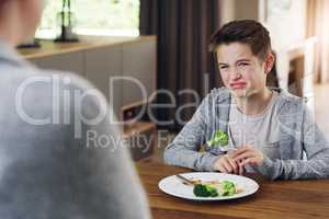 But I had veggies last year. a mother telling her son to eat his broccoli which he dislikes.