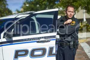 Dispatch, I may need backup. a handsome young policeman radioing in with headquarters.