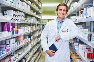 Top notch pharmaceutical service is my speciality. Portrait of a confident young pharmacist working in a pharmacy.