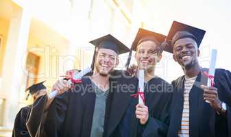 We went the extra mile. a group of friends standing together on graduation day.