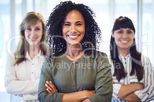 Adding femininity to the office. Portrait of a group of businesswomen in the office.