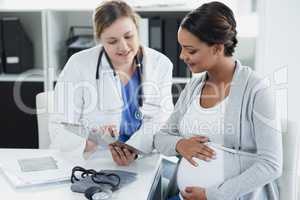 This is how easy the process is. a confident female doctor consulting with a pregnant patient at a hospital during the day.