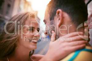 So many sights but youre the best by far. a happy young couple sharing an affectionate moment while exploring a foreign city.