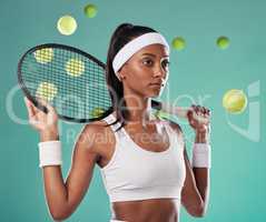 Fitness, healthy and active tennis player or female athlete focused and determined on training goals. Beautiful, young sports player in sportswear, looking to win next game, match or tournament