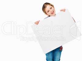 Use this space to spread the word. Studio shot of an adorable little girl holding a blank placard.