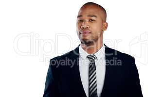 Hes after the white collar pursuit. Studio shot of a handsome young businessman posing against a white background.