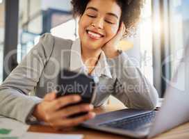 Phone, communication and networking with a young woman, startup entrepreneur or small business owner browsing the internet. Reading social media, staying connected and managing her company online