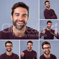 Make everyday a optimistic one. Composite shot of a young man expressing different types of facial expressions inside of a studio.